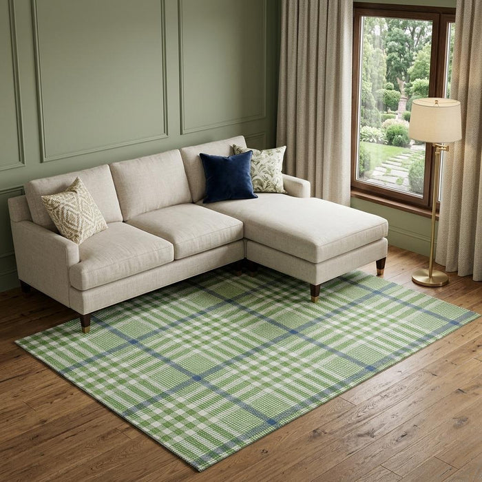 10' X 14' Plaid Washable Area Rug With UV Protection (682625) - Green / Ivory / Blue