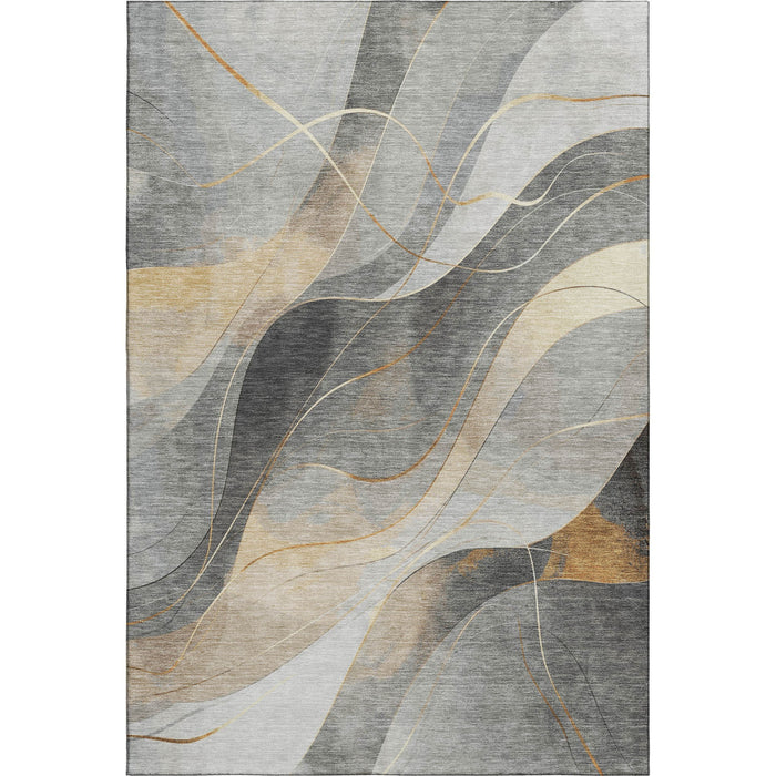 10' X 14' Abstract Washable Area Rug With UV Protection (696596) - Gray / Silver / Coral