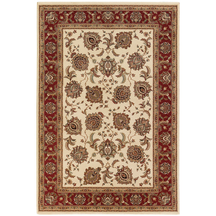 7' X 10' Oriental Area Rug - Ivory And Red