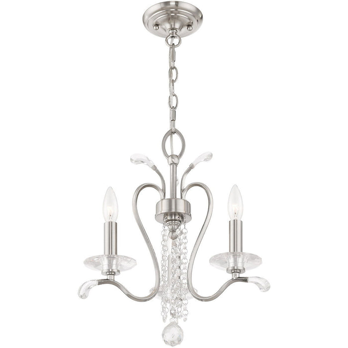 18" Three Light Metal Dimmable Chandelier With Shades - Nickel / Clear