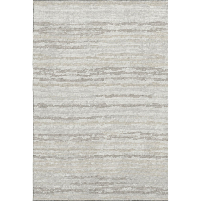 9' X 12' Striped Washable Area Rug With UV Protection - Khaki And Ivory