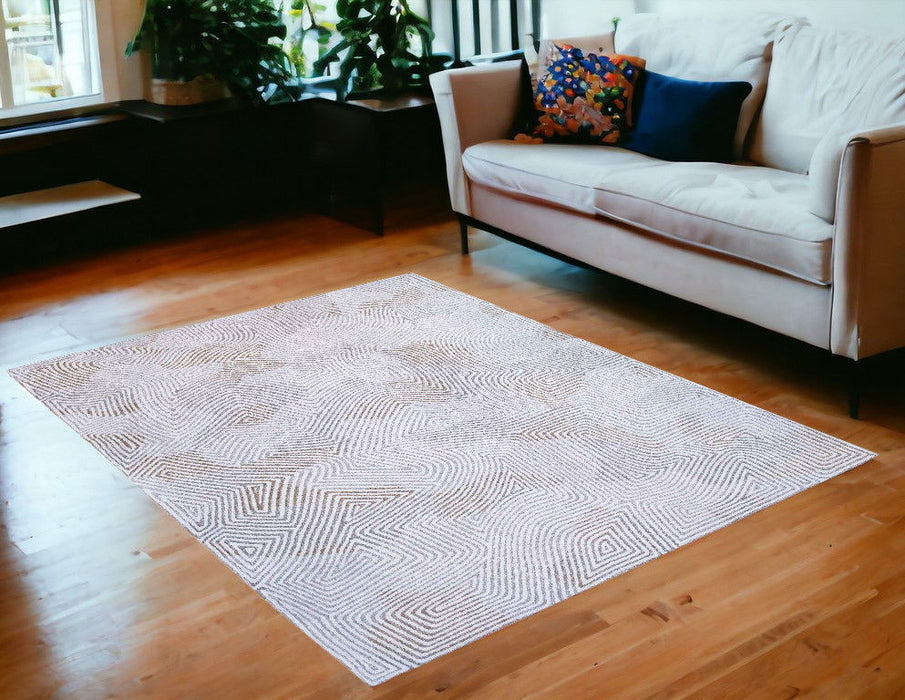 5' x 7' Abstract Non Skid 100% PET Area Rug - White