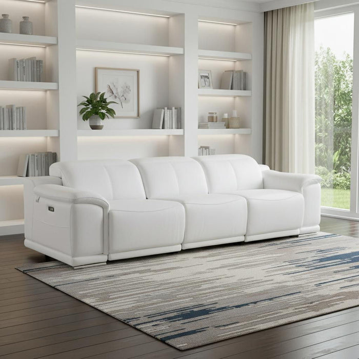 Italian Leather Reclining Metal USB Sofa (720282) - White