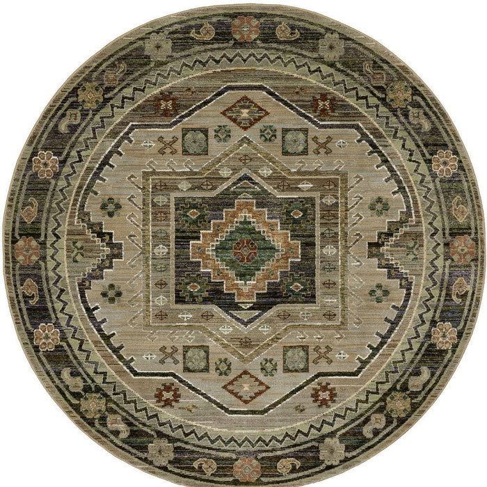 8' Tribal Round Rug - Gray And Green