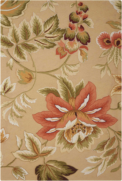 5' X 8' Botanical Leaves Hand Carved Handmade Area Rug (552613) - Beige / Red
