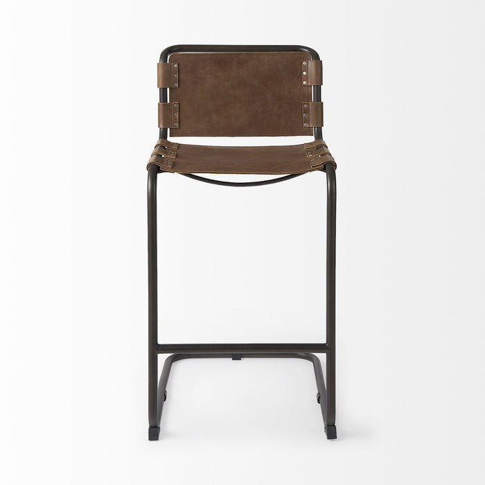 Leather And Steel Bar Chair - Brown