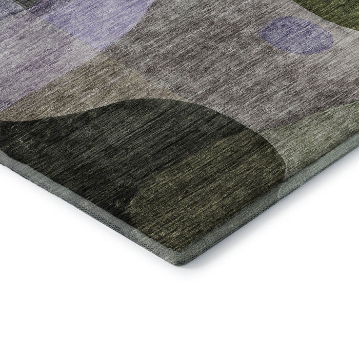 10' X 14' Abstract Geometric Washable Area Rug With UV Protection (684840) - Olive Green / Purple / Brown