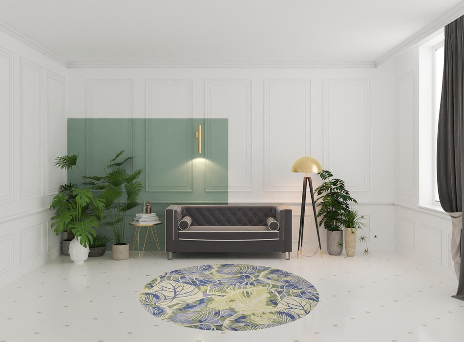 7' Round Wool Area Rug - Blue Or Green