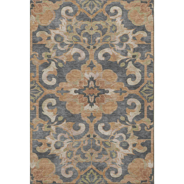 10' X 14' Floral Medallion Washable Area Rug With UV Protection (709096) - Terra Cotta / Charcoal / Beige