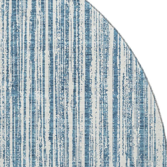 8' Striped Washable Round Rug With UV Protection - Blue And Ivory