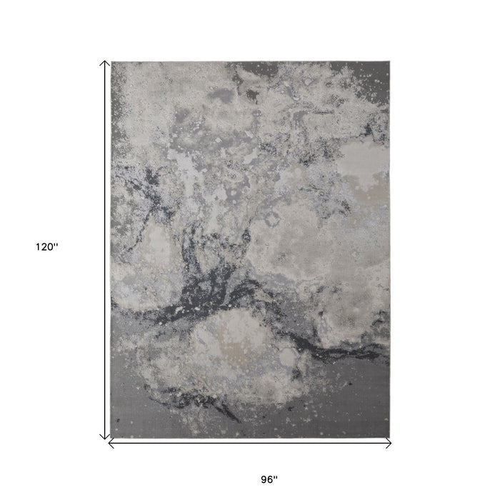 8' x 10' Abstract Polyester Area Rug - Ivory Black And Gray