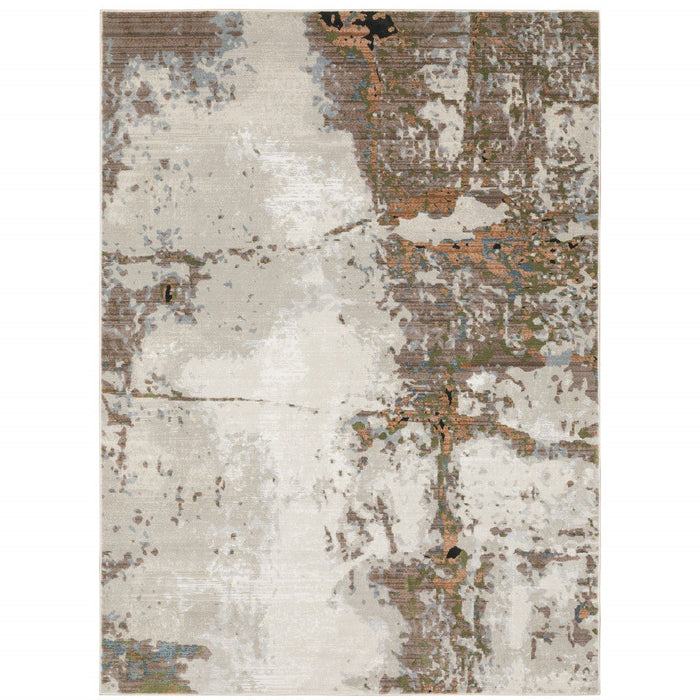 10' x 13' Abstract Power Loom Stain Resistant Area Rug - Gray Salmon Pink Blue Beige And Green