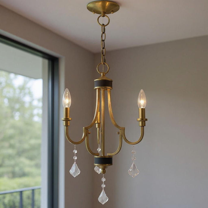 22" Three Light Dimmable Chandelier With Shades - Antiqued Brass