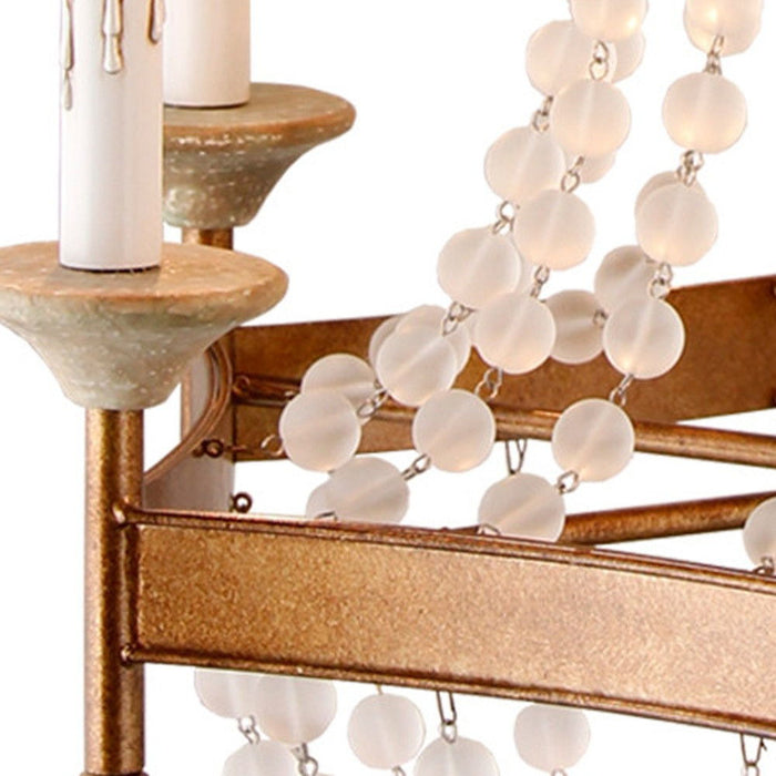 Candle Style Six Light Metal Frosted Glass Chandelier - Gold / White
