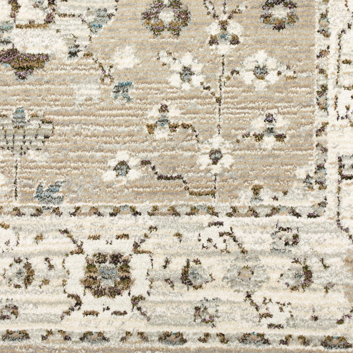 10' x 13.1' Oriental Power Loom Area Rug - Beige And Ivory