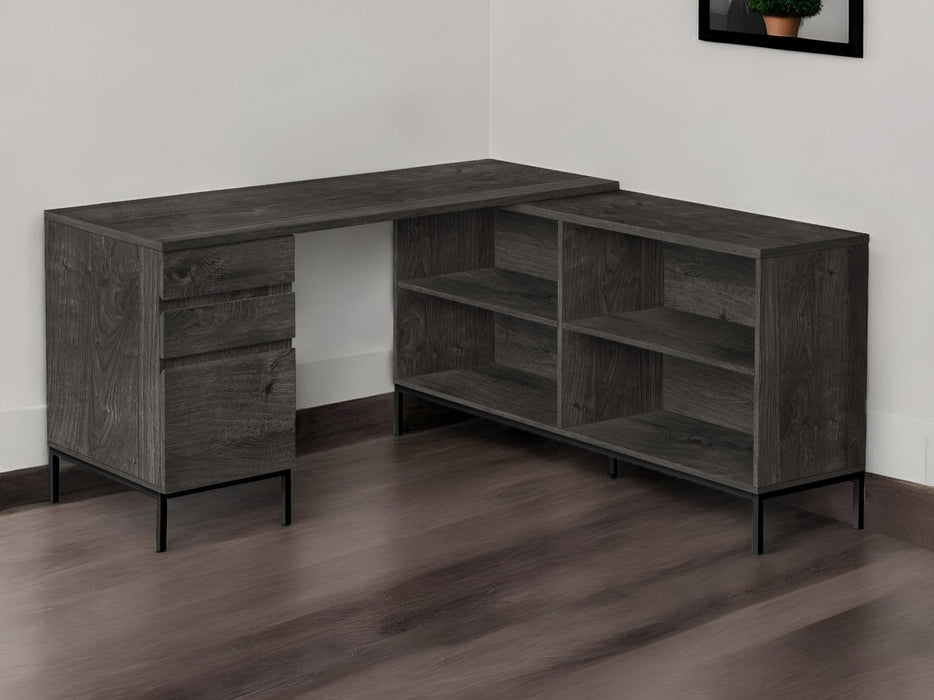 60" L Shape Computer Desk With Three Drawers - Gray And Black