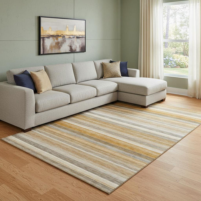 9' X 12' Striped Washable Area Rug With UV Protection (648051) - Rust / Gray / Ivory