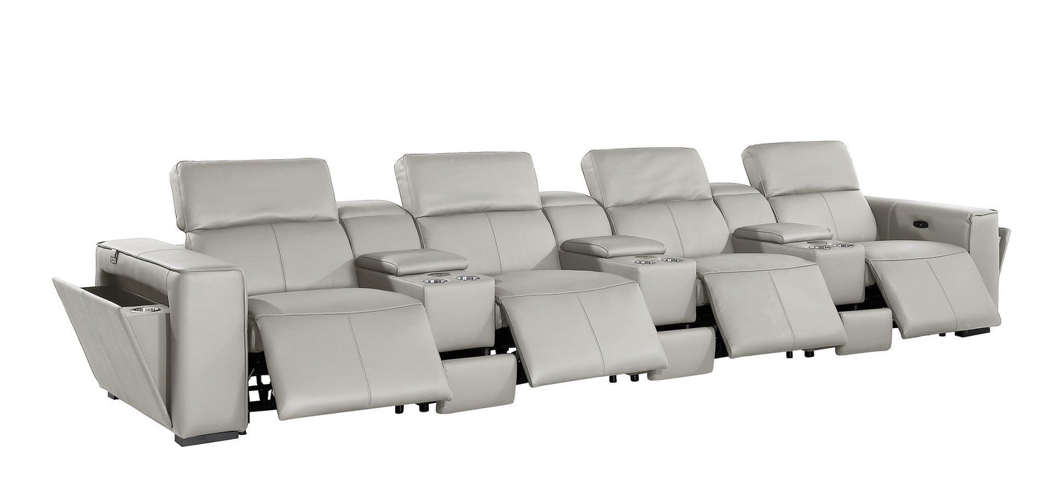 Top Grain Leather Reclining Metal USB Sofa (720424) - Light Gray