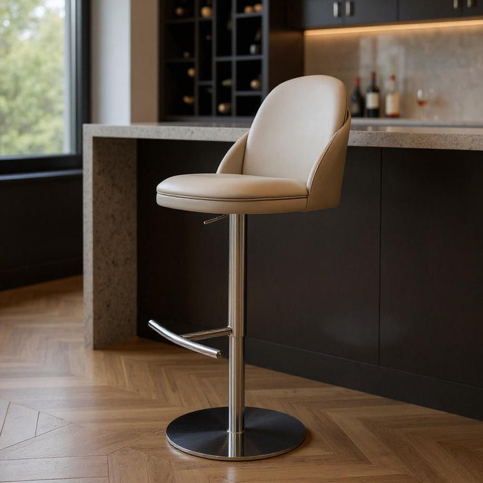 Faux Leather Adjustable Height Swivel Bar Chair - Gray / Silver