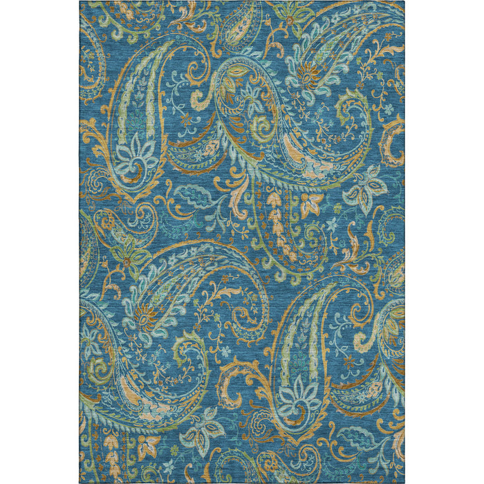 10' X 14' Paisley Washable Area Rug With UV Protection (647986) - Navy Blue / Green / Gold