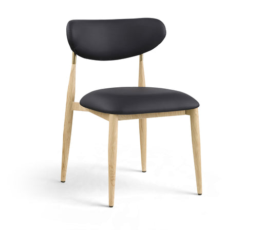 Vegan leather upholstered Meridian Furniture Ronda dining side chair with natural wood legs, modern and stylish seating for dining rooms.