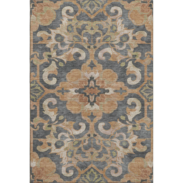 10' X 14' Floral Medallion Washable Area Rug With UV Protection (709096) - Terra Cotta / Charcoal / Beige