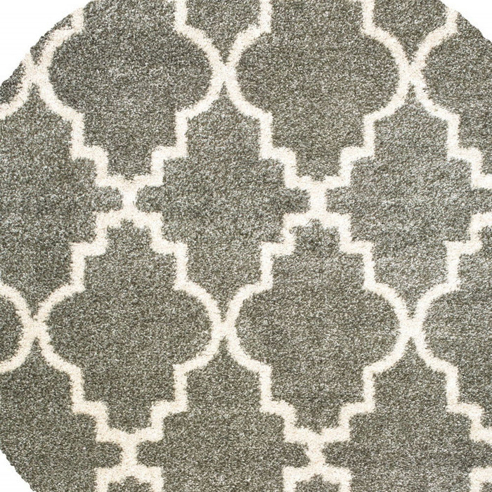 8' Round Geometric Power Loom Stain Resistant Area Rug - Gray