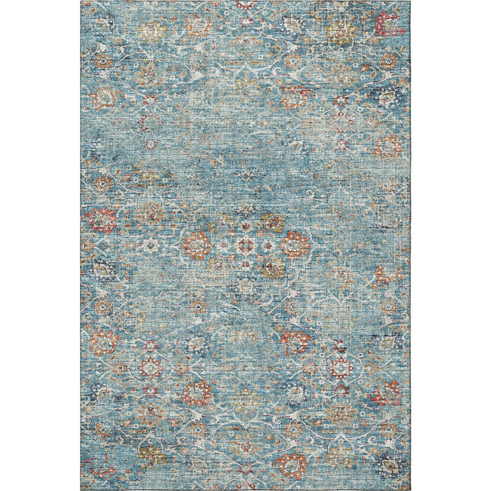 10' X 14' Floral Medallion Distressed Washable Area Rug With UV Protection (644216) - Blue / Orange / Gold