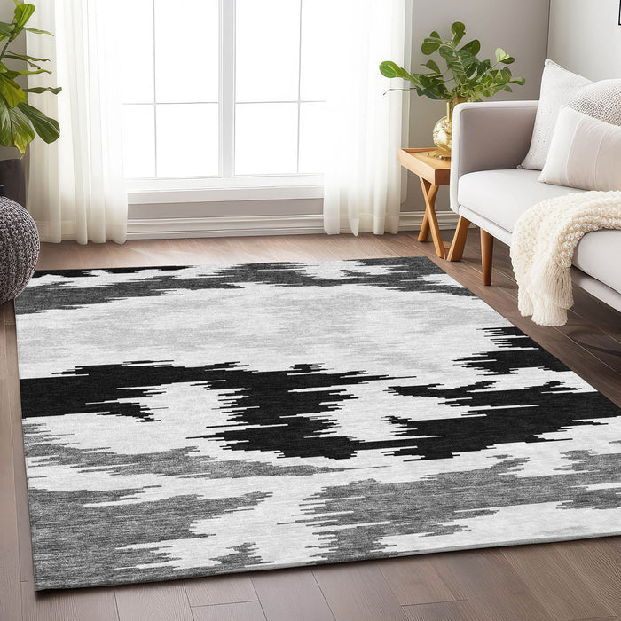 10' X 14' Transitional Abstract Washable Area Rug With UV Protection - Black