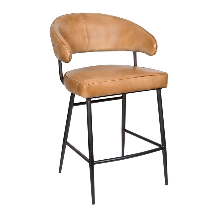 Genuine Leather Iron Low Back Counter Height Bar Chair - Tan / Black