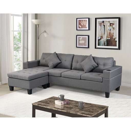 Giga stationary sectional sofa set with L-shaped chaise lounge, cup holders, and options for left or right hand configuration.