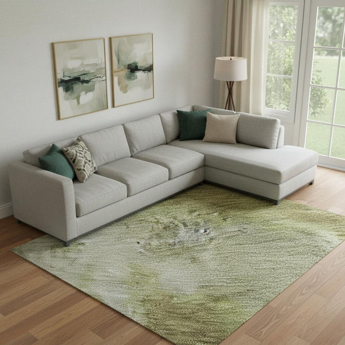 10' X 14' Abstract Washable Area Rug With UV Protection (699812) - Olive Green / Beige