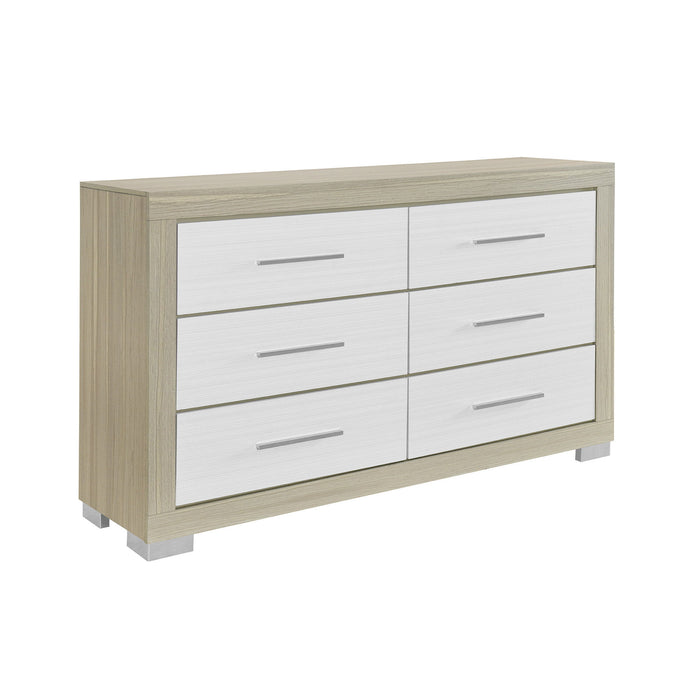 63" Wood Six Drawer Double Dresser - Natural And White