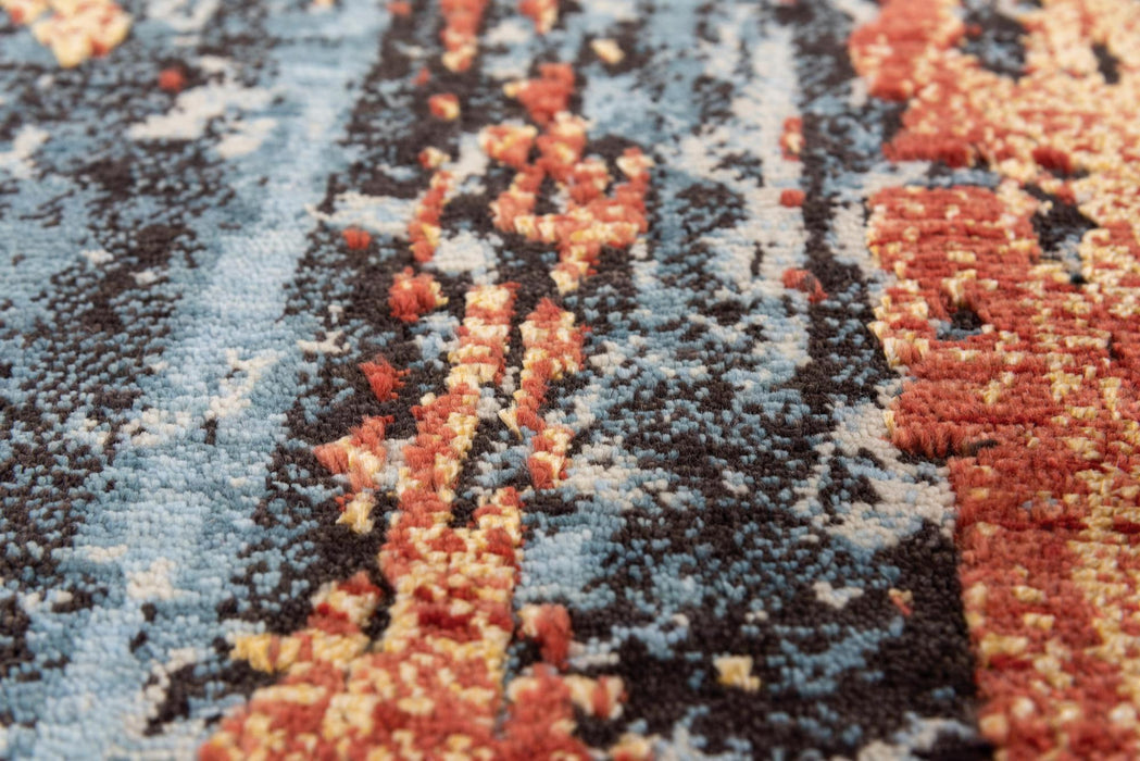 8' X 10' New Zealand Lambs Wool Abstract Hand Carved Handmade Area Rug (748003) - Blue / Apricot / Ivory