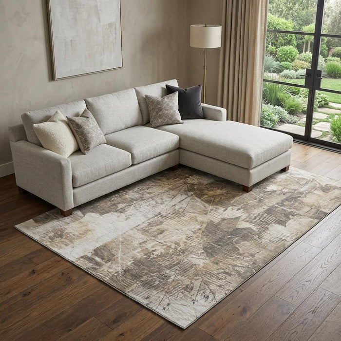 8' X 10' Floral Washable Area Rug With UV Protection (649064) - Beige / Ivory