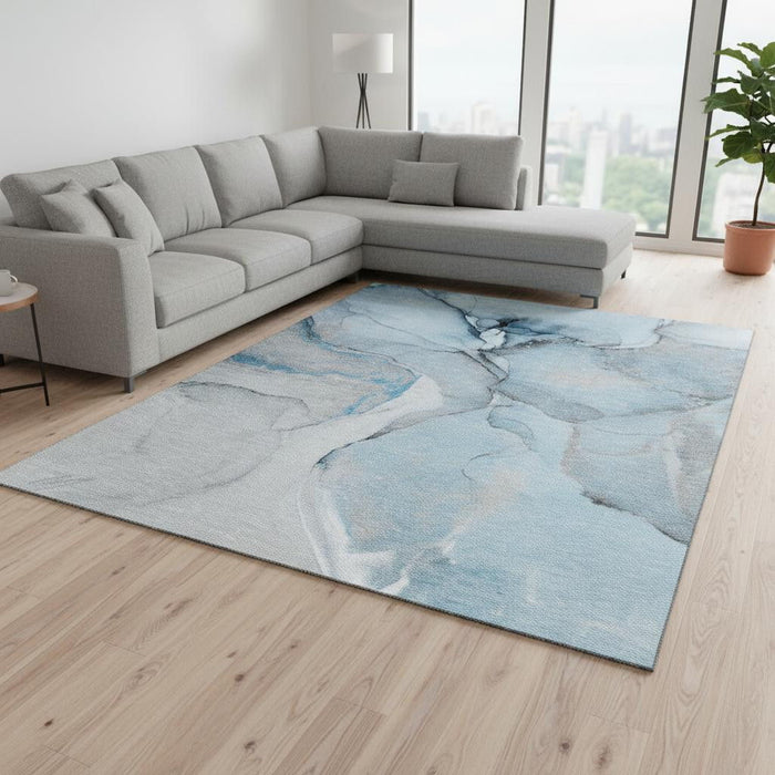 10' X 14' Abstract Washable Area Rug With UV Protection (646822) - Blue / Gray / Ivory