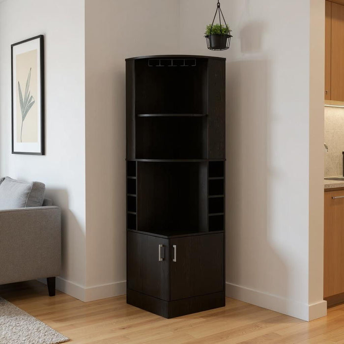 71" Wood Corner Bar Cabinet With Two Doors - Black