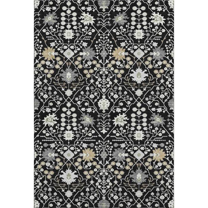 10' X 14' Oriental Washable Area Rug With UV Protection (679186) - Black / Gold / Ivory