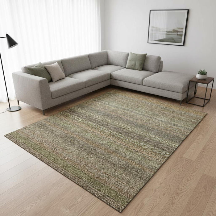 8' X 10' Striped Washable Area Rug With UV Protection (647516) - Khaki / Ivory
