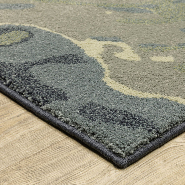 10' x 13' Abstract Power Loom Stain Resistant Area Rug - Blue Green And Gray