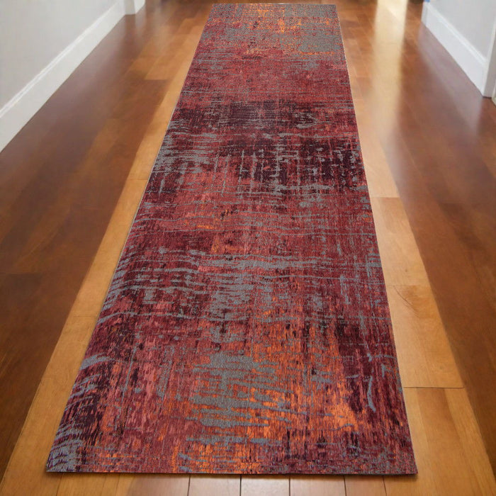 10' Abstract Non Skid Area Rug - Red And Gray