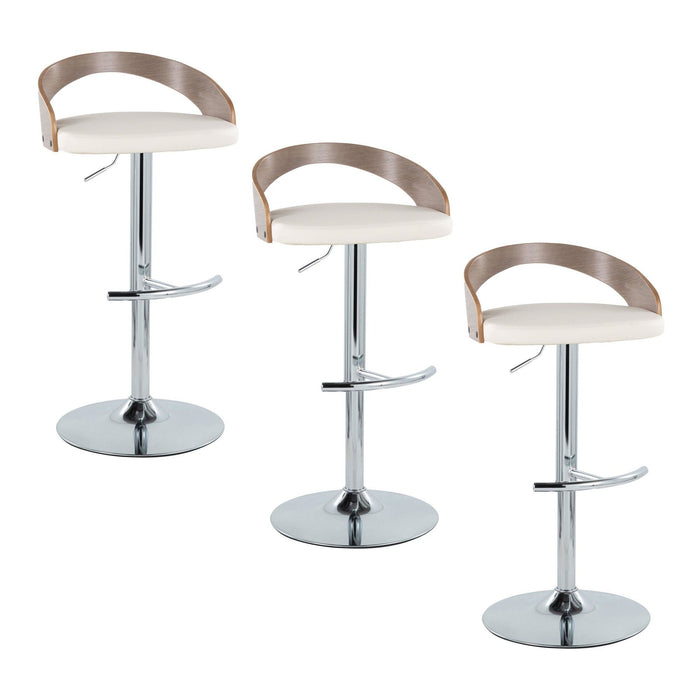 Grotto - Adjustable Barstool - Chrome Metal, Light Grey Wood