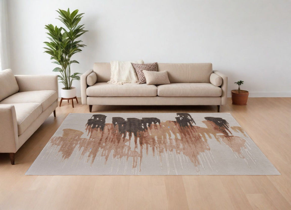 10' x 14' Abstract Hand Tufted Area Rug - Tan Brown And Orange