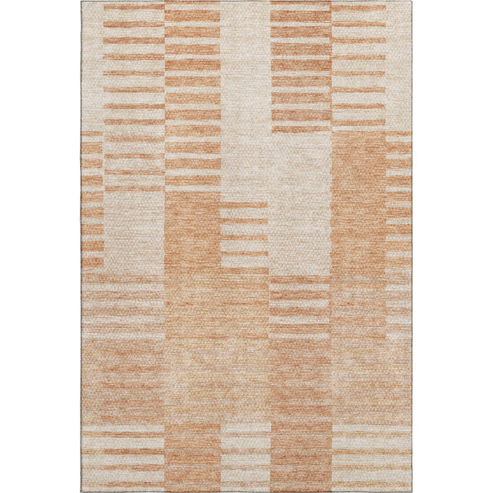 10' X 14' Striped Washable Area Rug With UV Protection (656226) - Salmon / Ivory