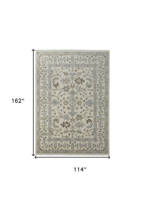 9' X 13' Wool Floral Hand Knotted Area Rug With Fringe - Ivory
