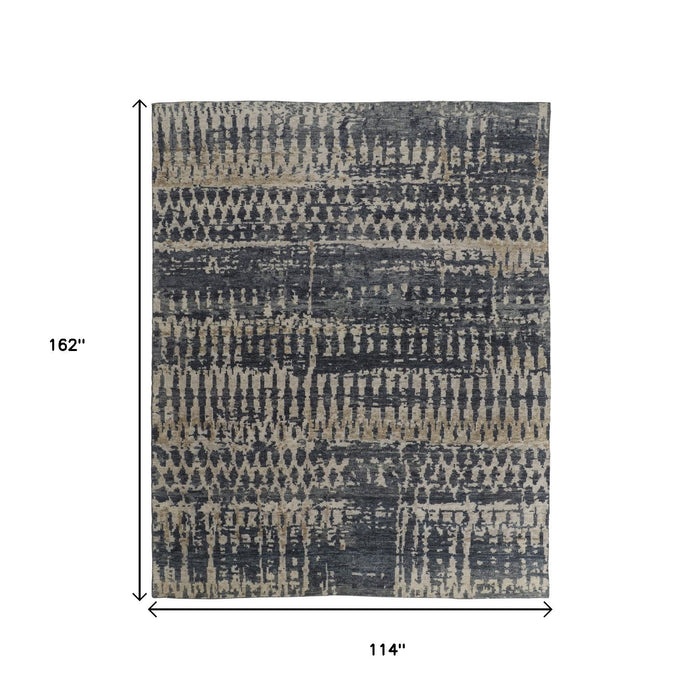 9' X 13' Abstract Hand Knotted Area Rug - Blue