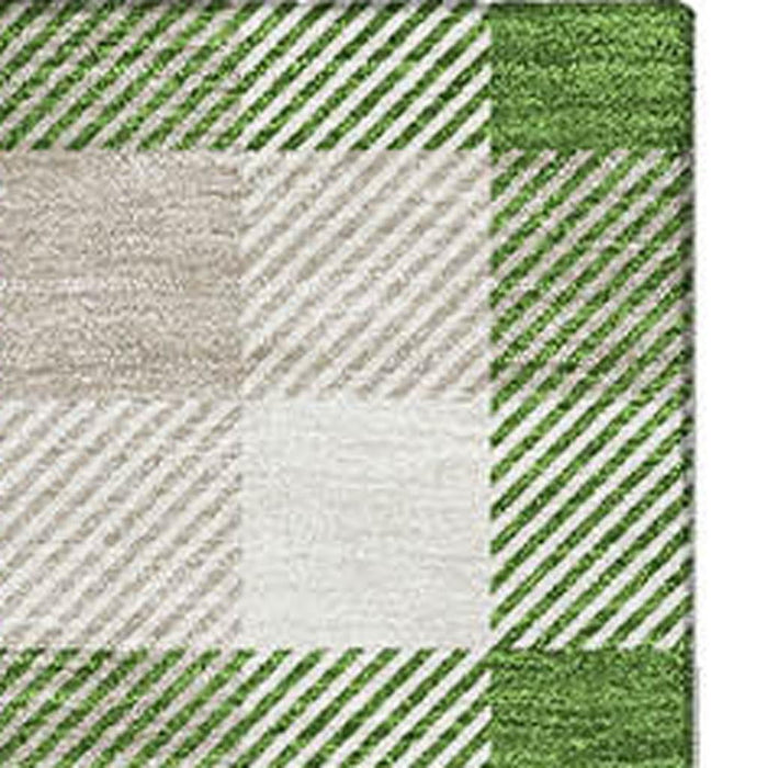 10' X 14' Plaid Washable Area Rug With UV Protection (682541) - Emerald / Beige / Ivory