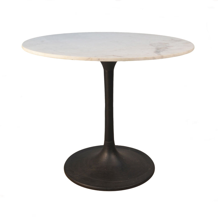 36" Rounded Marble And Iron Pedestal Base Dining Room Table - White