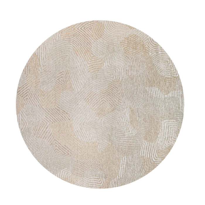 5' Round Abstract Non Skid Area Rug - Beige And White