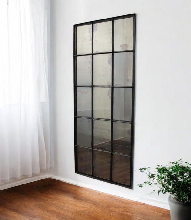 72" Metal Framed Full Length Antiqued Glass Hanging Mirror - Black